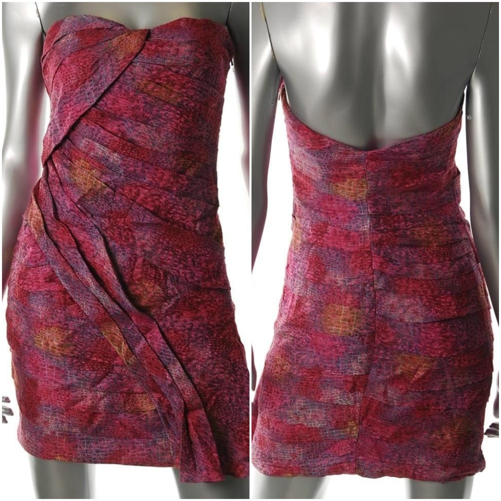 SINE Pink Printed Sheath Strapless Dress 2
